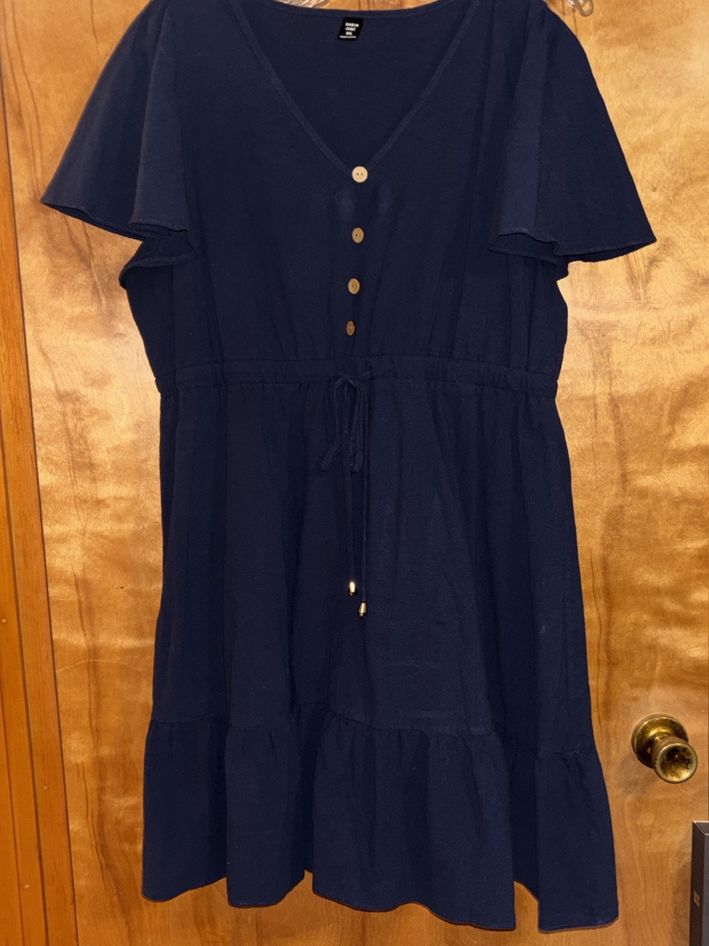 SHEIN Casual Navy V-Neck Drawstring Dress